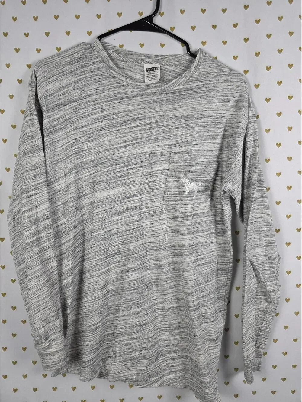 Victorias Secret PINK LOVE White Sequined BLING Long sleeve Tee Shirt Oversized - Picture 2 of 7